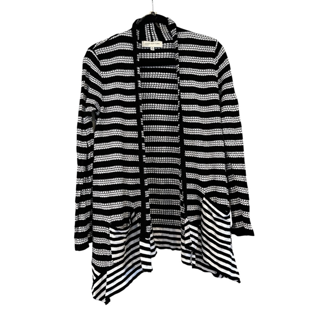 Jones New York Black and White Striped Cardigan Sz medium